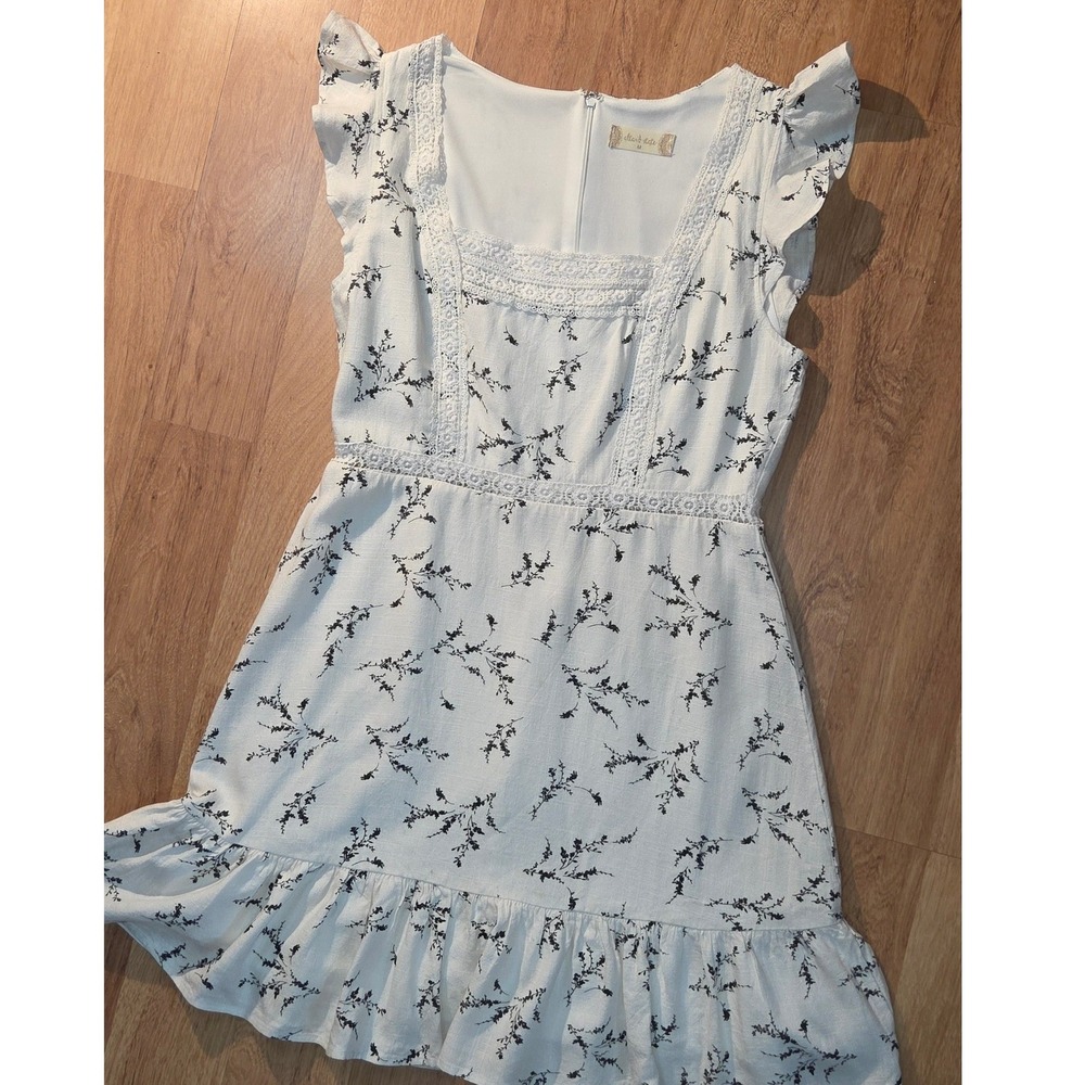 Altar'd State White Floral Linen Blend Crochet Lace Ruffle Mini Dress Medium